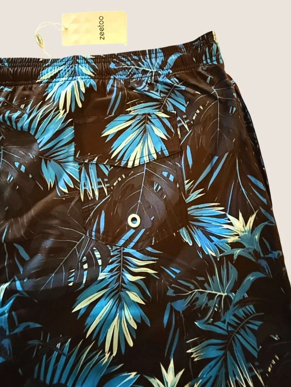 Zeetoo Mens 2XL Swim Trunks Navy Blue Tropical Print Lined Drawstring Shorts